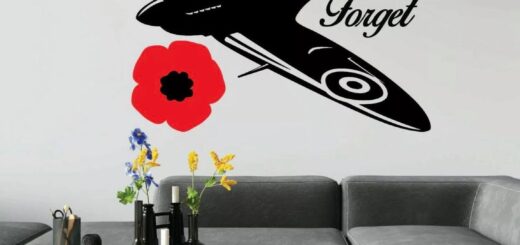 Wall art of a Spitfire and poppies