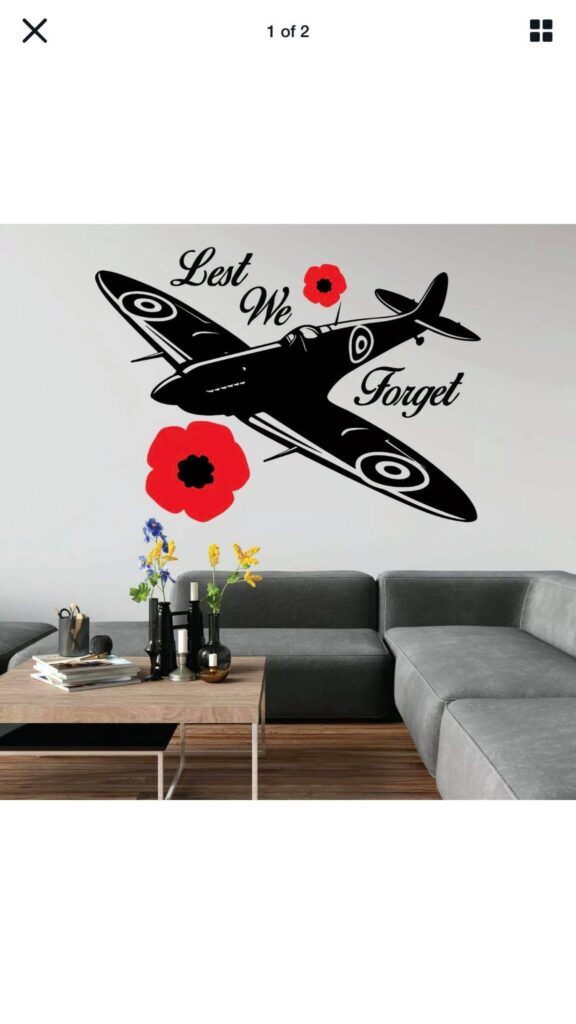 Wall art of a Spitfire and poppies